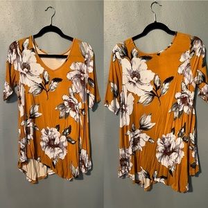 ODDY Mustard Floral Tunic Top